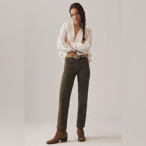 Anthropologie Paige NWT Quincy Mid-Rise Straight-Leg Jeans Moss Colour Size 25